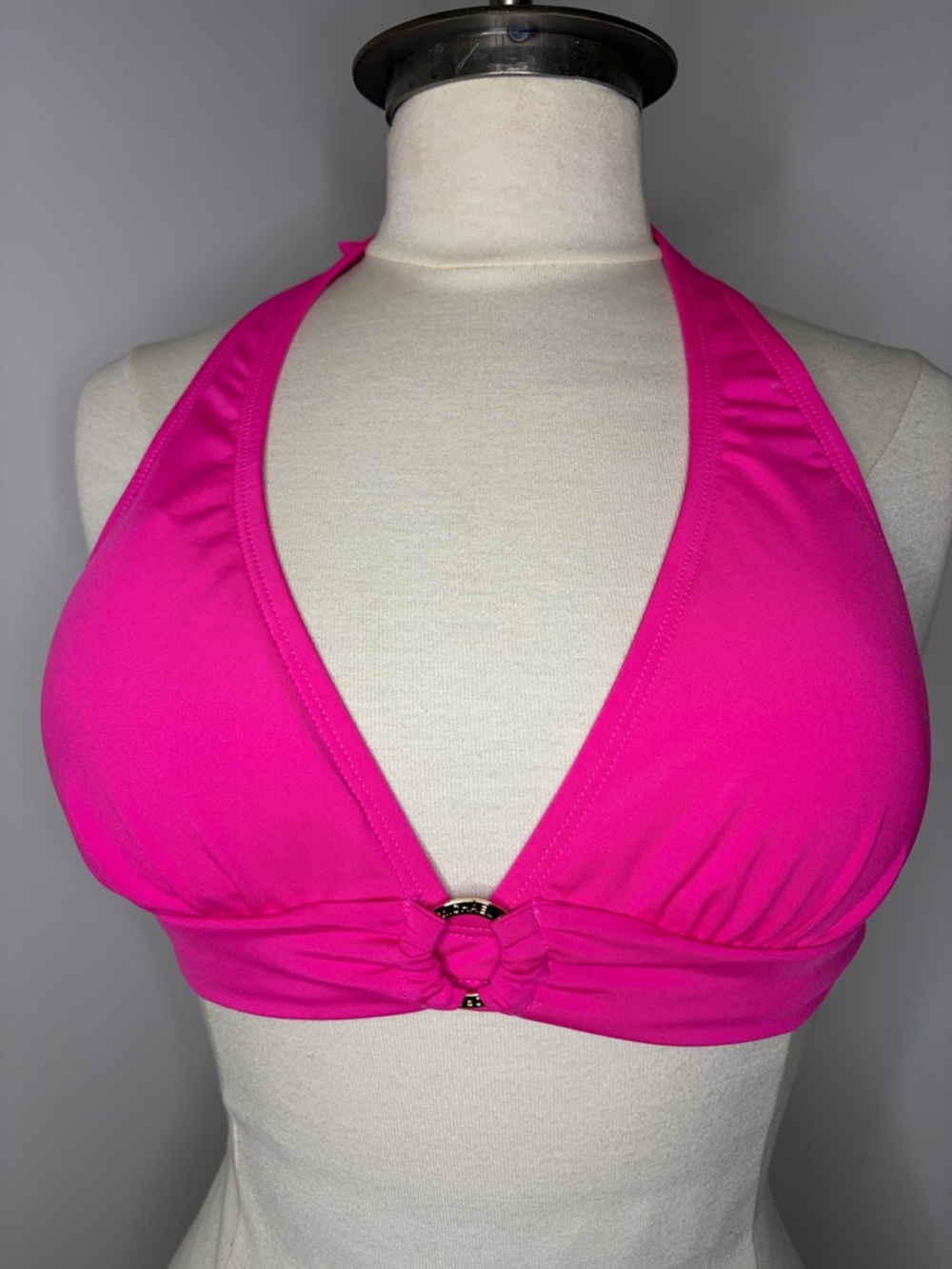 Michael Kors Hot Pink Halter Bikini Top with Ring Detail